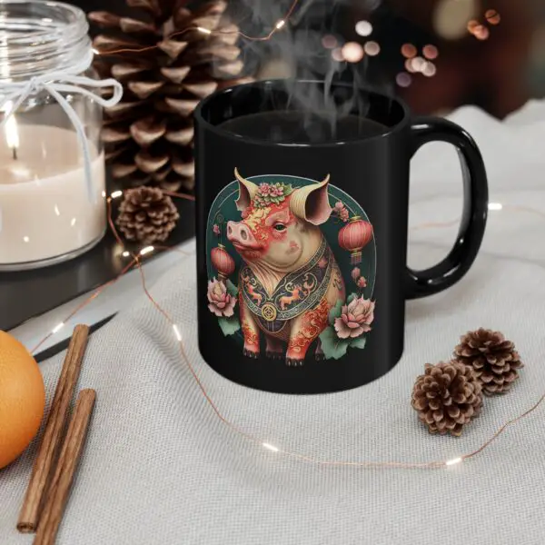 Black Aries Pig Mug - Image 5